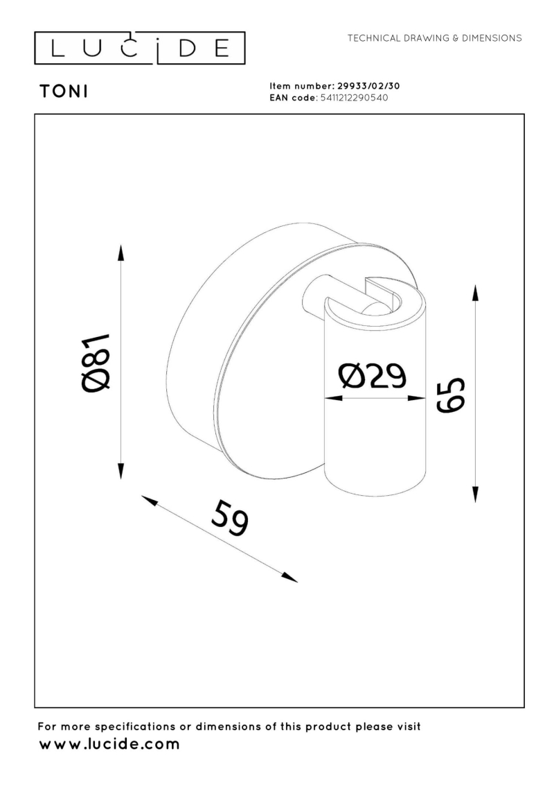Lucide TONI - Rechargeable Wall spotlight / Wall light - Battery pack - Ø 8,1 cm - LED Dim. - CCT - 1x2W 2700K/4000K - Magnetic - Black